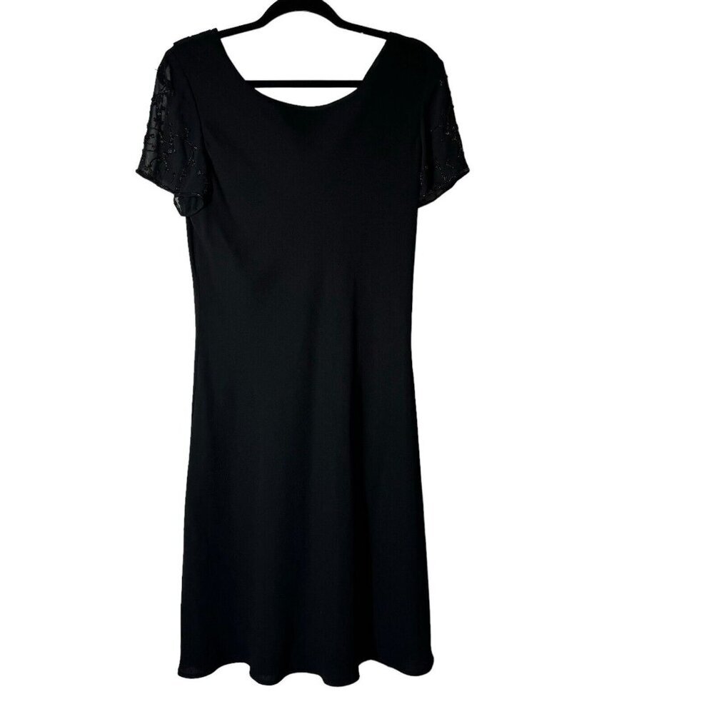 DONNA MORGAN - WOMEN'S BLACK DRESS WITH EMBROIDERED BEADED SLEEVES Drop Back 14